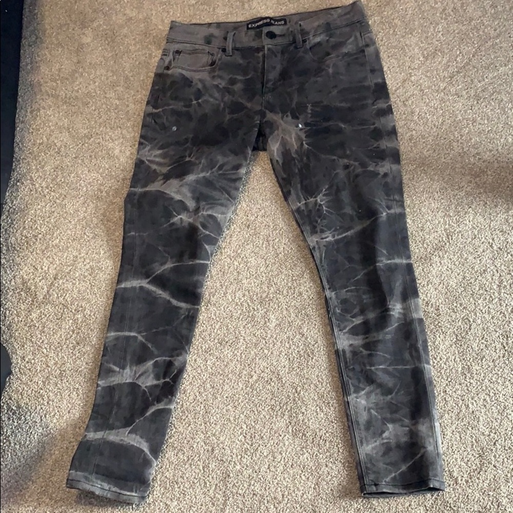 Express gray and white tie dye jeans